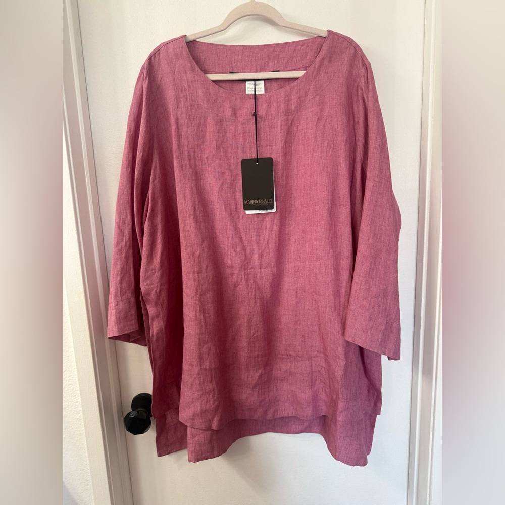 Marina Rinaldi FRISBEE Rose-Pink 100% Linen Scoop-Neck Tunic - 20 NWT